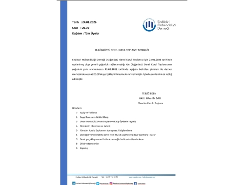 OLAĞANÜSTÜ GENEL KURUL TOPLANTISI ERTELEME DUYURUSUDUR!