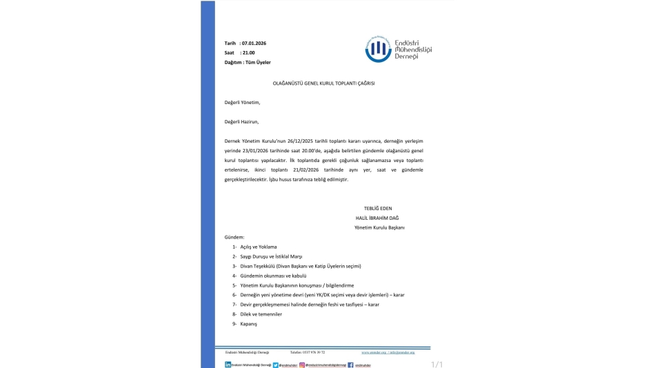 Olağanüstü Genel Kurul Toplantısı 