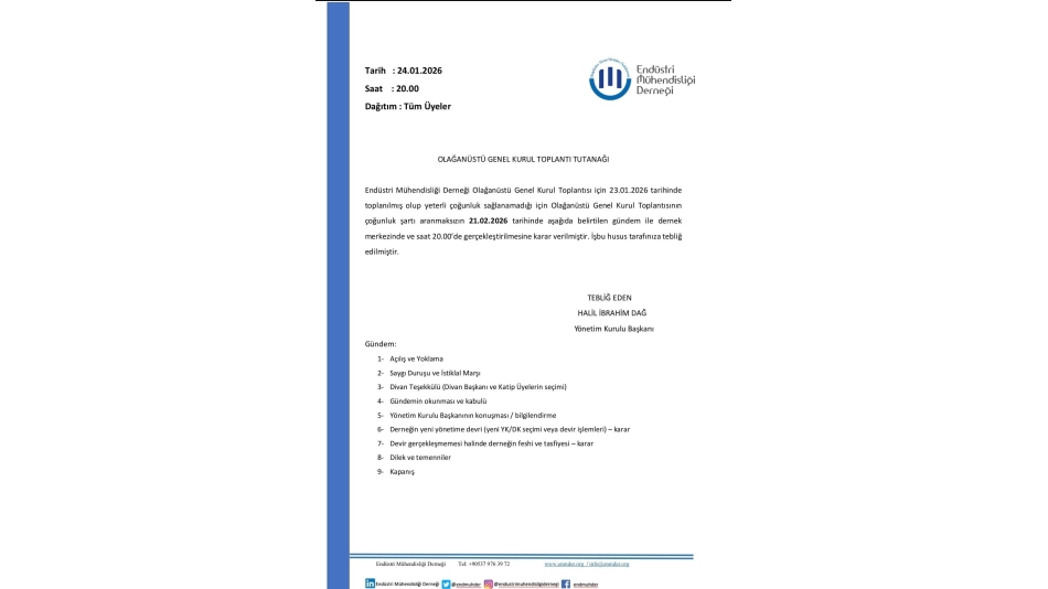 OLAĞANÜSTÜ GENEL KURUL TOPLANTISI ERTELEME DUYURUSUDUR!