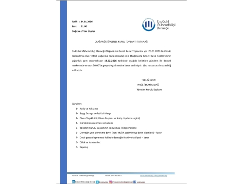 OLAĞANÜSTÜ GENEL KURUL TOPLANTISI ERTELEME DUYURUSUDUR!