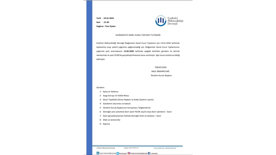 OLAĞANÜSTÜ GENEL KURUL TOPLANTISI ERTELEME DUYURUSUDUR!